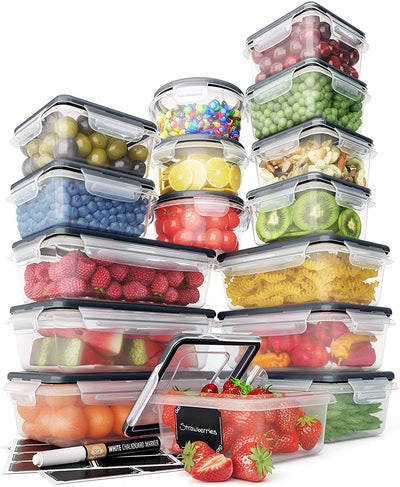 Food Storage Containers Set - Airtight Plastic with Easy Snap...